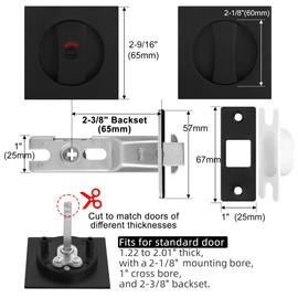 Malimali Pocket Door Lock, Pocket Door Hardware Square Door Lock with Indicators for Privacy Sliding Door Bifold Door Locks Pocket Door Pull Handles Replacement (Matte Black, Edge Pull Set B)