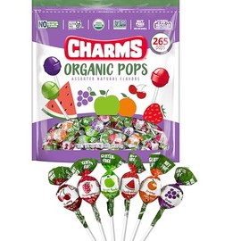 Charms Organic Pops (265 Count) – USDA Organic Fruit Candy Lollipops Made with All Natural Flavors and Ingredients – Dye-Free, Gluten- Free, Non-GMO, 3 lb Resealable Bag