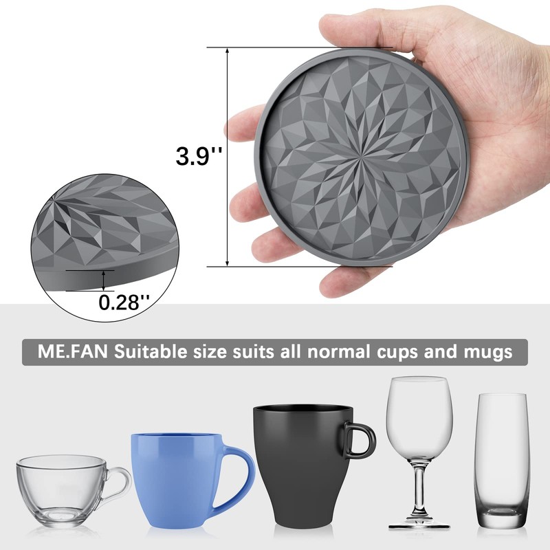 ME.FAN Silicone Coasters with Holder,[6 Pack] Drinking Coasters - Cup