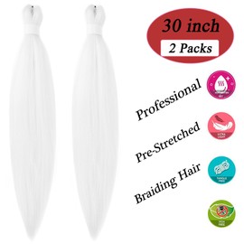SIXERSI White Braiding Hair Pre Stretched Knotless 30 inch Braiding Hair Extensions for Box Braids Kids Ponytail Prestretched Braiding Hair 30 inch 2 Packs