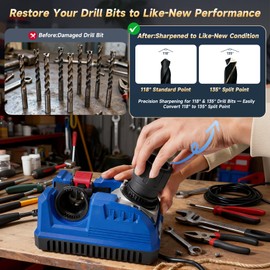 Eleccriptic Power Drill Bit Sharpener for All Bits 3/32-3/4 In, High Quality Multipurpose Drill Sharpener, Adjustable 115-140 Deg, Sharpens HSS Carbide Masonry Cobalt Tin-Coated Twist Drill Bits