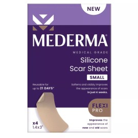 Mederma Silicone Scar Sheet, Medical Grade, 1.4" x 3", Small, Reusable, 4 Count