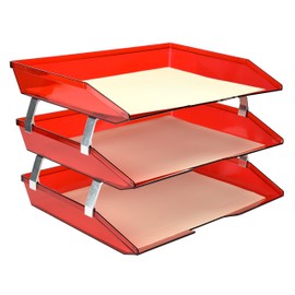 Acrimet Facility 3 Tier Letter Tray, Side Load, Letter Size/A4, Desktop File Organizer, Plastic (Clear Red Color)