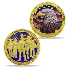 Military Thank You for Your Service Challenge Coin Veterans Soldiers Appreciation Gift Proudly Salutes You - Gold
