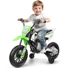 Hikole 12V Ride-ons Toys  Electric Dirt Bike, Training Wheels, Spring Suspension, Battery-Powered Ride On Toy Car for Toddler - Color: Green