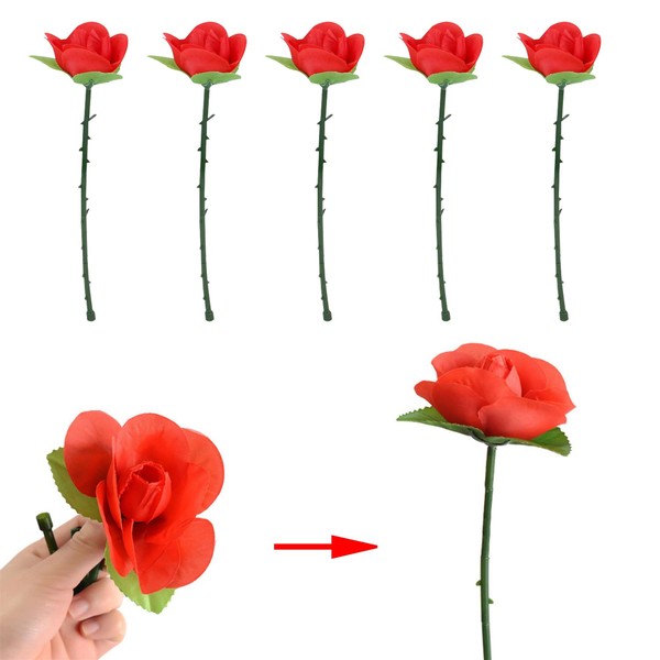 Coollooda Flower Magic Roses, Surprise Magic Set, Set of 5, Foldable, Props, Magic Goods, Classic Magician, Tool, New Year's Party, Year's Party, Entertainment, Stage Magic Tool, Classic Magic, Red
