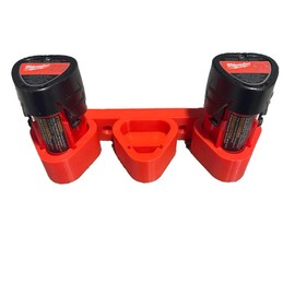 Milwaukee M12 Battery Organizer-Holder Black Wall Mount Rack Pack-Accessory-Garage-Shelf - Color: Red
