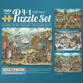 Bits and Pieces – 4-in-1 Multi-Pack - 1000 Piece Jigsaw Puzzles for Adults – 1000 pc 'Seasons in The Country' Puzzle Set Bundle by Artist Bonnie White - 20" x 27"