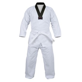 Regular Taekwondo Gi Uniform Set 8oz Ultra Light TKD Suit With Belt For Kids Adults Unisex (White With Black Trim, 000)