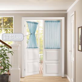 Tollpiz Short Sheer Door Curtain Closet Linen Textured Curtain Sheers Doorway Light Filtering Voile Patio Glass Doors Rod Pocket Curtains French Door, 54 x 54 inches Long, Dusty Blue, 1 Panel