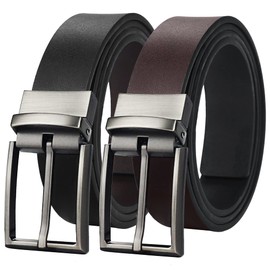 maikun Mens Reversible Leather Belt, Dress Casual Belts for Men, One Belt Reverse For 2 Sides, Black,45''Long, Fit for waist size 35-38''