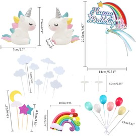 MOVINPE 21pcs Unicorn Cake Topper Kit Cloud Rainbow Balloon Happy Birthday Banner Cake Decoration For Boy Girl Kid Birthday