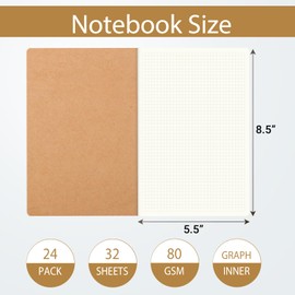 zmybcpack 24 Pack Graph Paper Notebook Journal Notebook Square Grid Paper Notebook for Travelers, Students, Office - Subject Notebooks - A5 Size, 8.26”x5.5”, 64 Square Grid Pages/32 Sheets