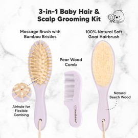 KeaBabies Baby Hair Brush and Baby Comb Set and 6-Pack Bamboo Viscose Baby Washcloths for Newborn - Wooden Baby Brush with Soft Goat Bristle, Organic Baby Wash Cloth