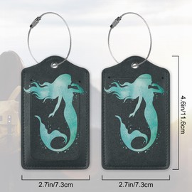 2 Pack PU Leahter Luggage Tag with Stainless Steel Loop,Green Mermaid Luggage Tag Travel Suitcase Labels with Privacy Cover ID Label Quickly Spot for Bags & Baggage