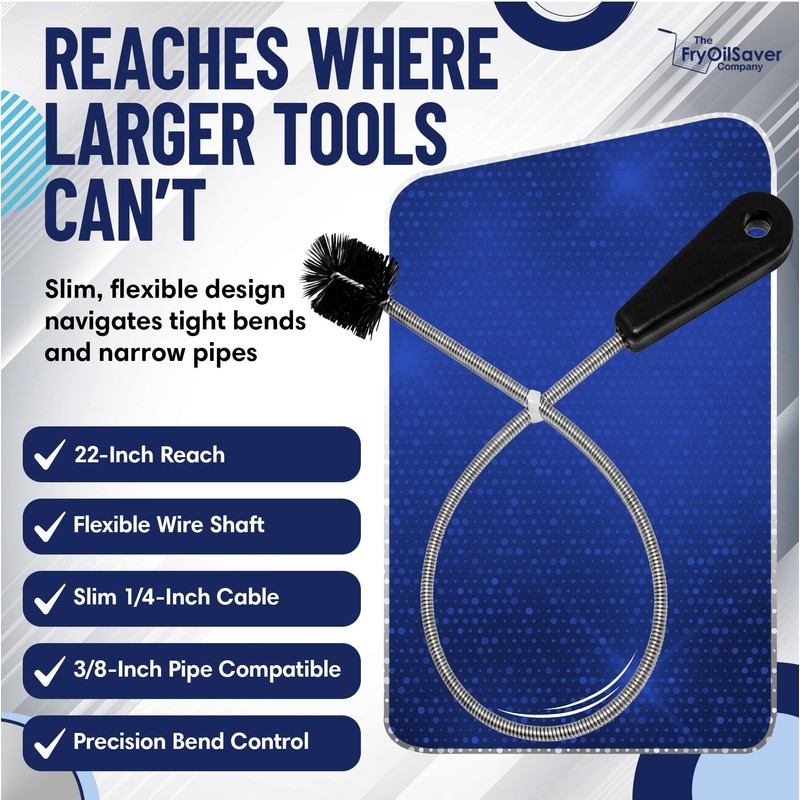 22" Long Sink Drain Cleaning Brush by FryOilSaver Co., Clog