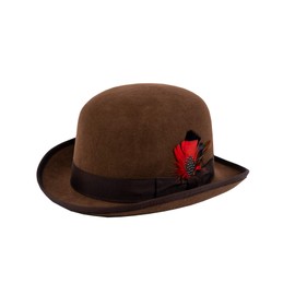 Different Touch Men's 100% Wool Felt Derby Bowler with Removable Feather Fedora Hats (L, Brown)