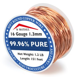 Copper Wire 99.96% Pure – 16 Gauge 1.3mm – 151 Feet, 1.2 Pound Spool – C11000 Soft Copper Wire Craft Wire for Gardening, Electroculture, Jewelry Making, Beading, Ground Wire & DIY (16 Gauge, 1.2 LB)