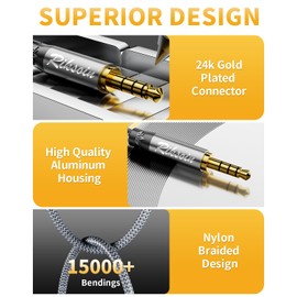 Aux Cable-3.5mm Audio Cable with Magnetic Ring Supports 4-Pole Hi-Fi Stereo TRRS Jack Braided Male to Male AUX Cord Auxiliary Adapter Compatible with Car/Home Stereos, Speaker, Headphones -4FT