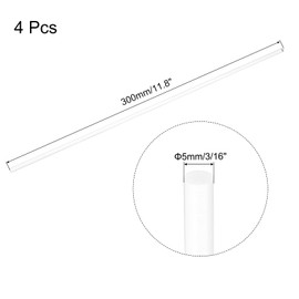 QUARKZMAN Pack of 4 Acrylic Plastic Round Rods 5 mm x 300 mm PMMA Acrylic Plastic Rod Transparent Acrylic Rods for DIY Handmade Crafts Lighting Garden Decorations - 3/16 Inch x 12 Inch