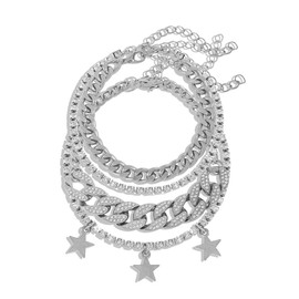 KOSMOS-LI Layered Star Charms Anklet for Women Gold Silver Rhinestone Cuban Anklets Adjustable Anklet for Summer Beach (NK28880 silver)