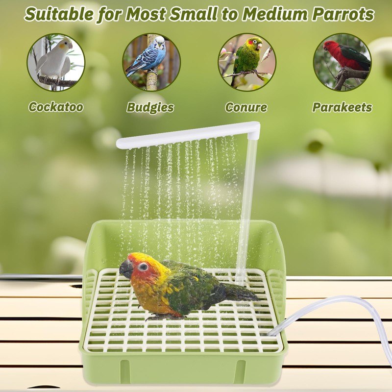 Automatic Bird Bath with Pump, Parrot Bathtub with Anti-Bite Cord