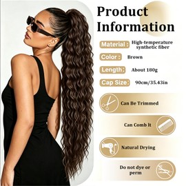 LIULINY 90 cm Wavy Ponytail Extension, Ponytail Extension