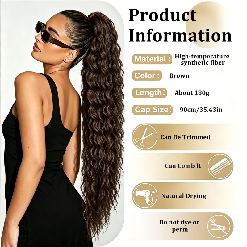 LIULINY 90 cm Wavy Ponytail Extension, Ponytail Extension