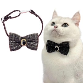TRADERPLUS Adjustable Cat Bow Tie with Rhinestone Safety Belt for Small Cats and Dogs, Adjustable from 20 to 30 cm (Black)