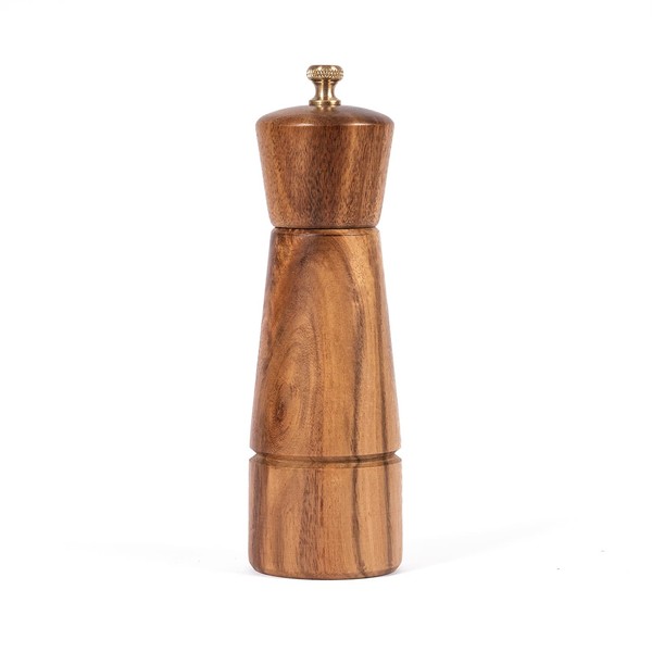 DeroTeno Pepper Grinder, Pepper Mill with Adjustable Stainless Steel, Acacia Wood, 16.5 cm Height, Bottom Dia: 5 cm, Upper Dia: 4.5 cm (Tray is NOT Included)