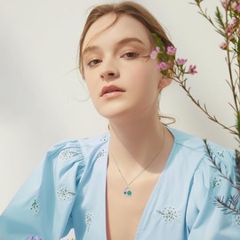 LONAGO Four Leaves Clover Necklace 925 Sterling Silver Green Clover with Birthstone Pendant Necklace for Women (December)