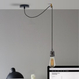 LEDSone Vintage Industriële Spin Plafond Hanging Hanging Lamp Set Croonluchter Adjustable 2 m Stof 3 Core Hanging Lamp Set E27 Lamp Fitting Max 60 W (Zwart + Lamp) (Shiny Black)