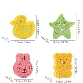 MEISO 4 Piezas bebé baño esponja, Esponja de Baño para Bebé,Suave y Segura, Ideal para Piel Sensible, Esponja Bebé que Genera Espuma Fácilmente con Cualquier Jabón (Amarillo, Rosa, Verde)