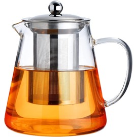PARACITY Glass Teapot Stovetop 44 OZ, Borosilicate Clear Tea Kettle with Removable 18/8 Stainless Steel Infuser, Teapot Blooming and Loose Leaf Tea Maker Tea Brewer for Camping, Travel (1300ml)