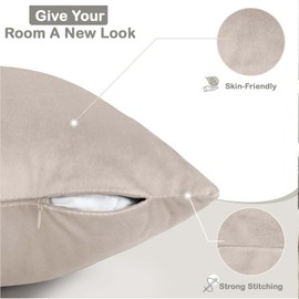 Aspire Homeware Velvet Cushion Covers 45 x 45cm Set of 2 Beige Decorative Square Throw Pillow Cases for Sofa Bedroom Living Room and Sofa