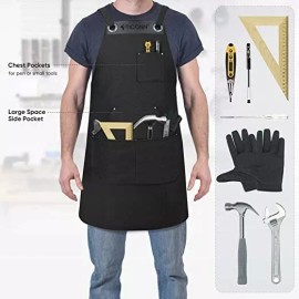 TICONN Heavy Duty Waxed Canvas Apron, 16oz Thick Canvas Multi-Functional Apron Standard