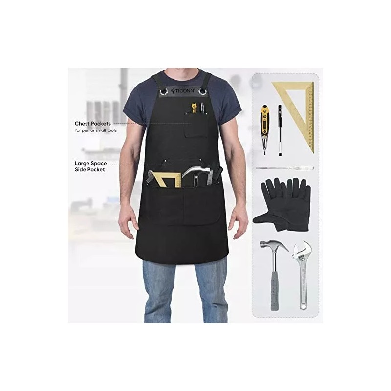TICONN Heavy Duty Waxed Canvas Apron, 16oz Thick Canvas Multi-Functional