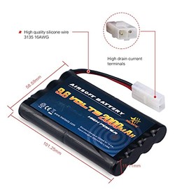 melasta - Batería AA de 9,6 V, 2000 mAh, NiMH con Conector Tamiya para RC/Control Remoto de Coches, Barcos RC Gadgets Airsoft Guns