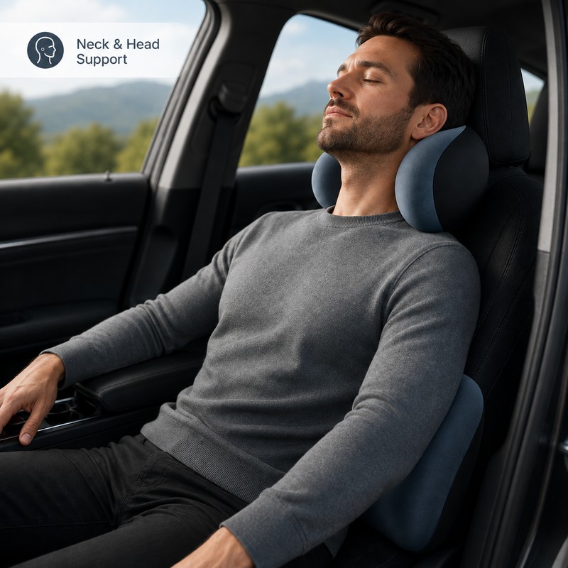 Memory Foam Car Lumbar & Neck Support Pillow Set for