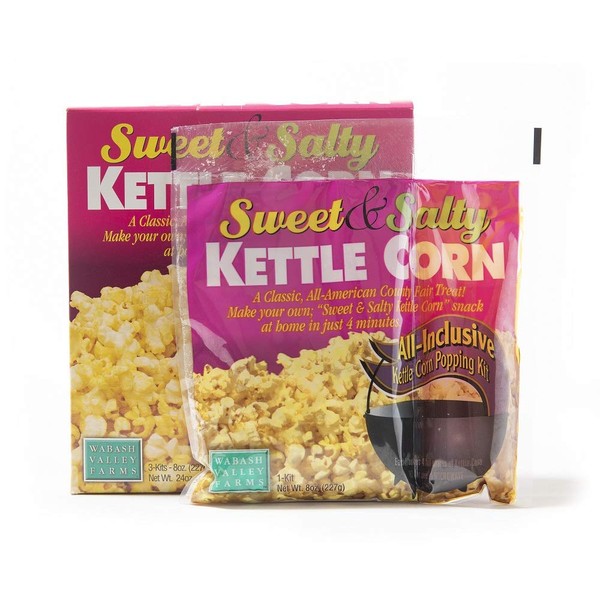 All in One Popcorn Packs - Wabash Valley Farms All-Inclusive Popping Kits, Sweet & Salty Kettle Corn, Popcorn Kernels for Popcorn Machine, All in One Popcorn Kernels, Popcorn Kit, 3 Kits 1 Pack