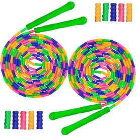 16 FT Long Jump Rope(2 PACK), Double Dutch Jump Ropes, Soft Beaded Skipping for Kids Adults, Plastic Segmented Long Enough for 4-5 Jumpers - Color: Green