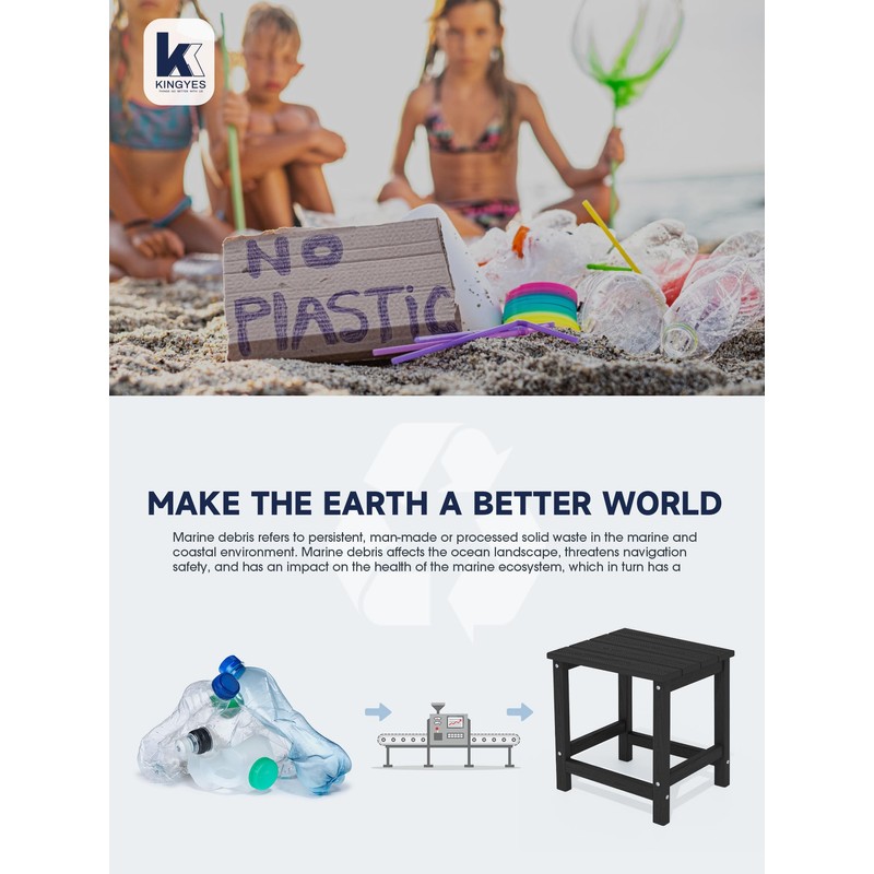 KINGYES Adirondack Side Table, Patio Outdoor Rectangular End Table, Black