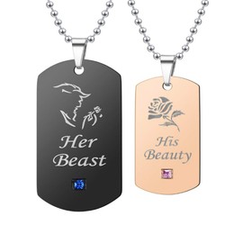 Matching Couple Necklace Promise Gift Set Her Beast His Beauty Rose Flower Pendant Valentine's Day Present Stainless Steel Necklaces