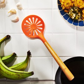 Loisa | Silicone Skimmer Spoon Kitchen Tool | Premium Scratch-Free Strainer | Spider for Cooking and Frying | Latin Inspired Cooking Untensil | Orange Skimmer