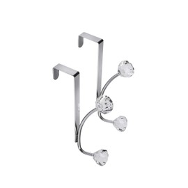 Croydex Jewel Over Door Hook Pack of 2 - Stylish Acrylic Design Coat Hooks for Door, Rust-Resistant Door Hanger with 5-Year Guarantee, Easy-to-Install Door Hook, Holds up to 2kg, Chrome Plated Steel