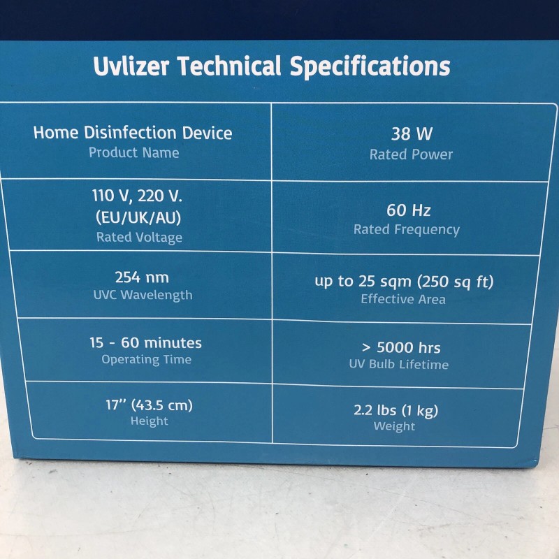Uvlizer UV0254 Home Disinfection Device 38W-60HZ 110V,220 V. 17"Height Black
