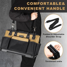 VSHXENG 17 IN Large Tool Bag For Men Heavy Duty, Drill Bag Tool Bag Organizer, Wide Mouth Waterproof Hard Bottom Electrical Tool Bags, Multiple Pockets Tool Tote, Tool Caddy, Maintenance Tool Bag
