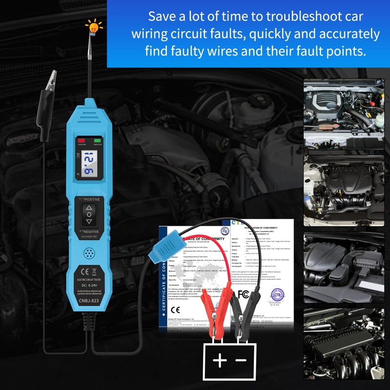 Power Circuit Probe Tester, 6V/12V/24V DC Circuit Tester Automotive, Multifunctional