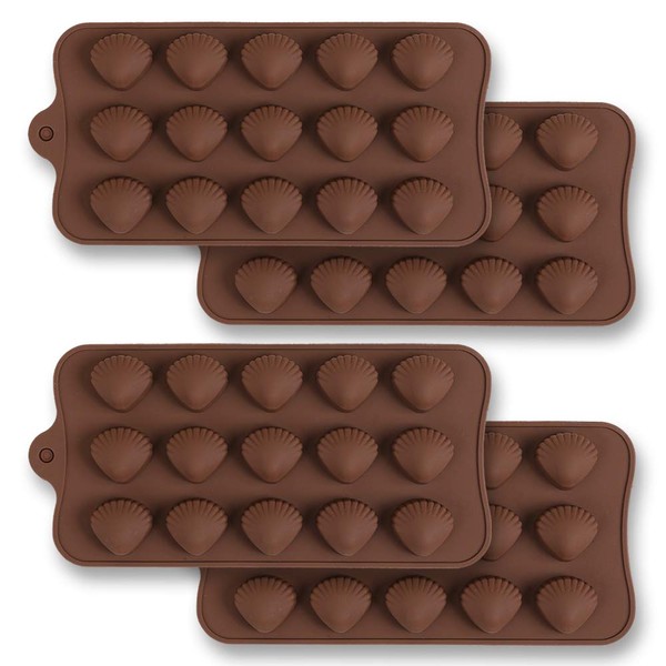 homEdge Molde de chocolate de cáscara de silicona de 15 cavidades, 4 paquetes de forma de cáscara de silicona de tipo alimenticio no adherente Molde de jalea de caramelo de chocolate