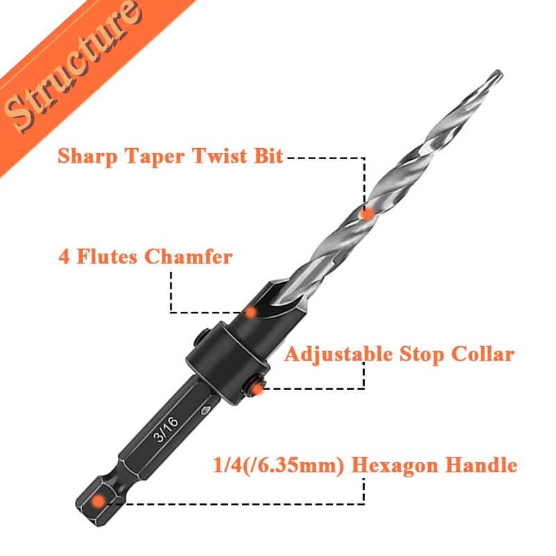 Bestgle 5 Pcs Countersink Drill Bits, HSS Taper Counter Sinker
